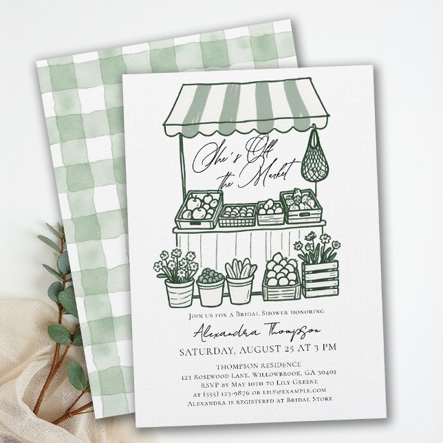 Faire-part de Fiançailles Calligraphié Off the Mar (off the market bridal shower invitation farmers stand hand drawn modern elegant bold calligraphy)