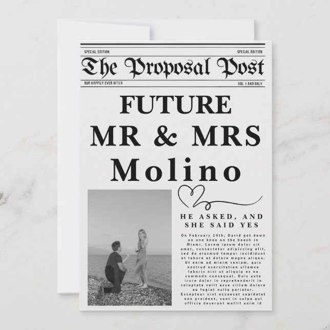 Faire-part de fiançailles dans un journal modèle d (Devant)