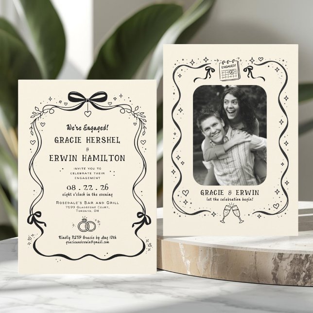 Faire-Part de Fiançailles Dessiné à la Main avec F (Hand Drawn Engagement Party Invitation)
