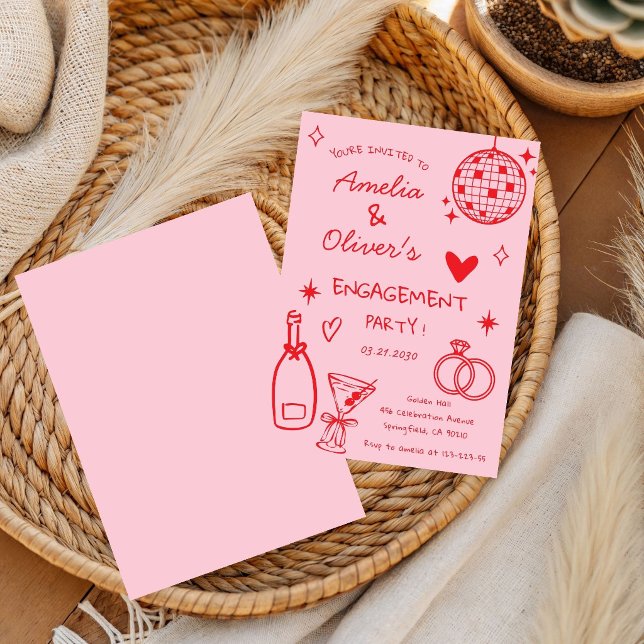 Faire-Part de Fiançailles Disco Champagne Dessiné  (Créateur téléchargé)