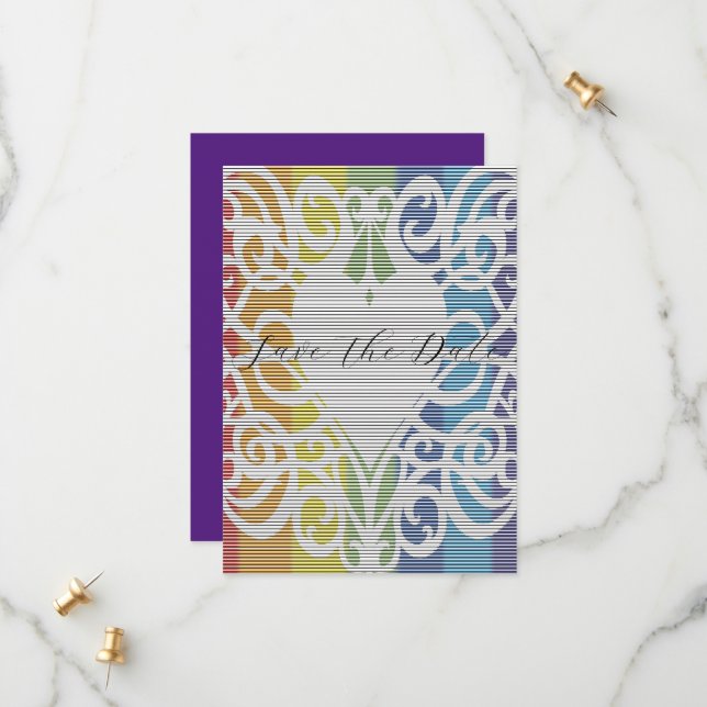 faire-part de fiançailles en dentelle arc-en-ciel  (Devant/Arrière en situation)