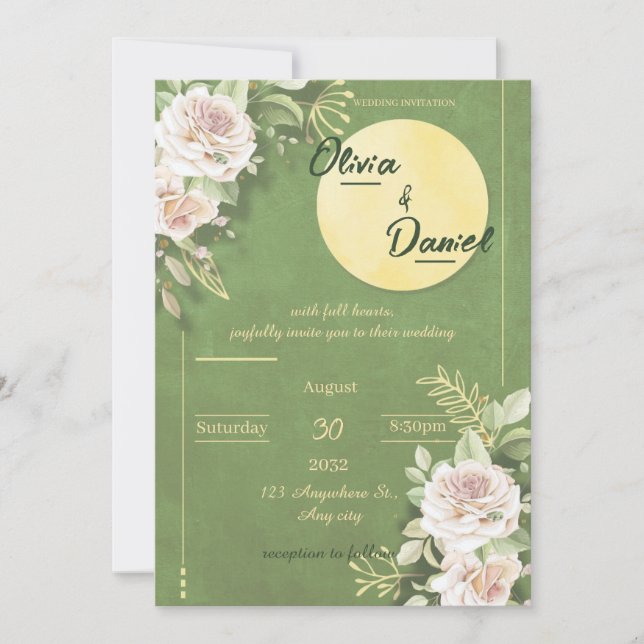 Faire-part de fiançailles et de mariage Green Blos (Devant)