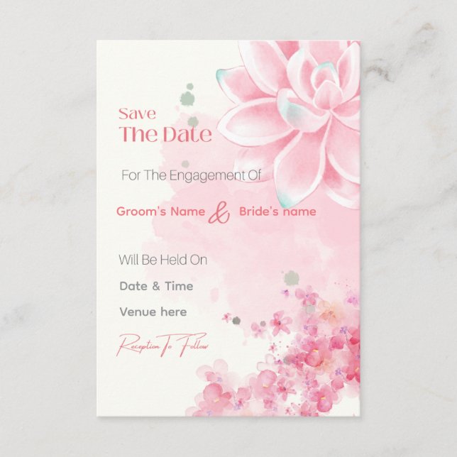 Faire-part de fiançailles floral aquarelle rose (Devant)