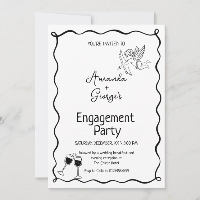 Faire-part de fiançailles ondulé pour mariage (Devant)