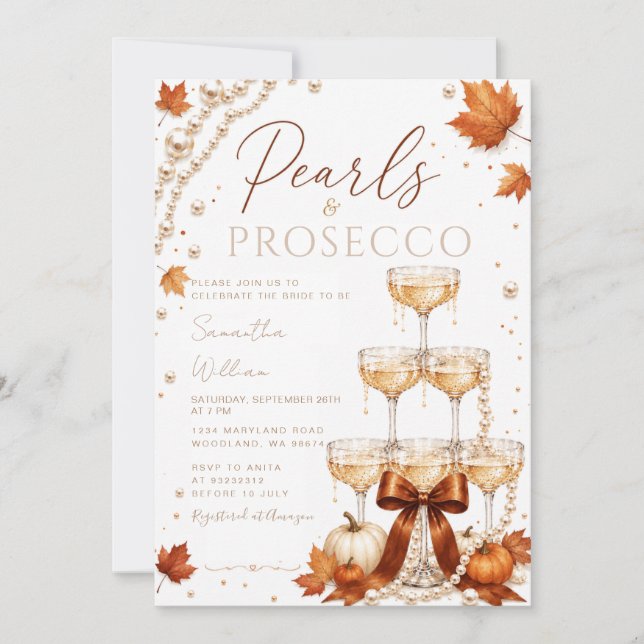 Faire-part de Fiançailles Perles & Prosecco d'Auto (Devant)