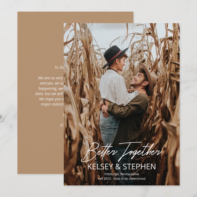 Faire-Part de Fiançailles Photo Moderne Rustique E (Devant / Derrière)