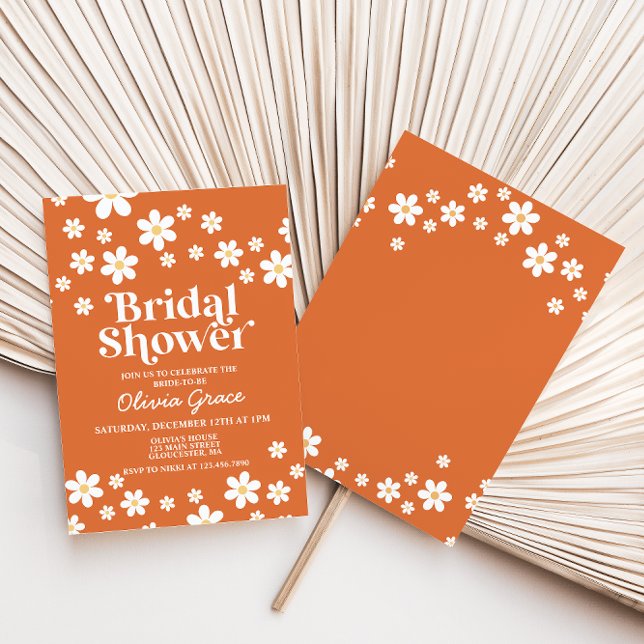 Faire-part de Fiançailles Retro Daisy Orange Brûlé (Créateur téléchargé)