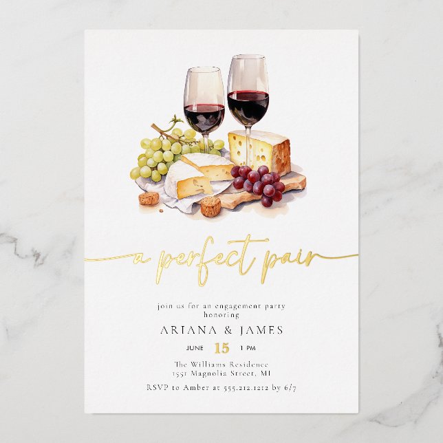 Faire-Part de Fiançailles Vin Fromage Parfait Duo  (Recto)