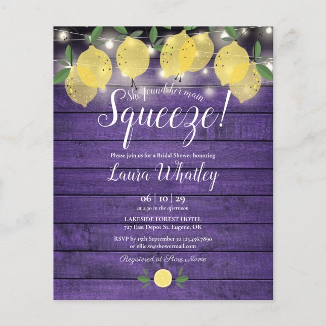 Faire-part de fiançailles violet Budget Lemon Sque (Devant)