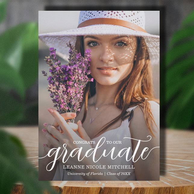 Faire-part de finition de script à la mode (Elegant white script on photo graduation announcements,  PRINTED and/or INSTANT DOWNLOAD)