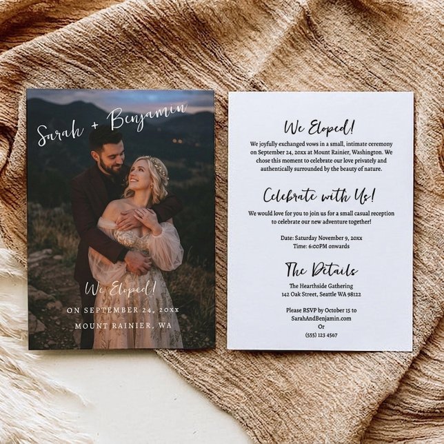 Faire-part de fuite amoureuse avec photo et écritu (Elegant Script Photo Elopement Announcement)