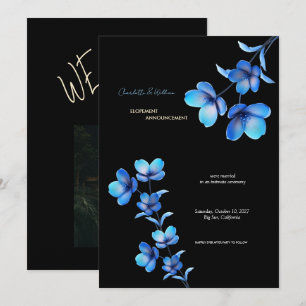 Faire-part de fuite romantique florale noire et bl