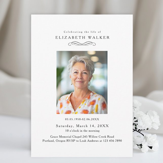 Faire-part de funérailles avec photo blanche en so (In Loving Memory White Photo Funeral Invitation)