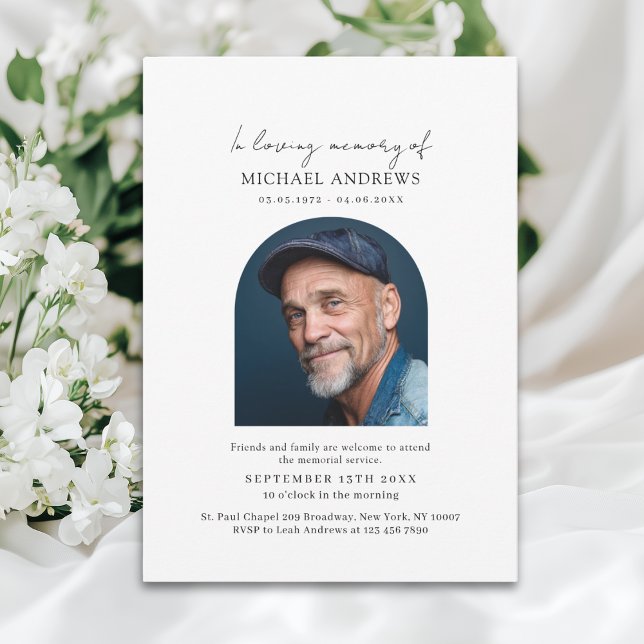 Faire-Part de Funérailles avec Photo Simple à la M ("In Loving Memory" Simpel Photo Funeral Invitation)