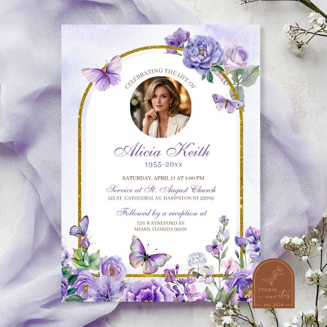 Faire-part de funérailles florales violettes papil (Créateur téléchargé)
