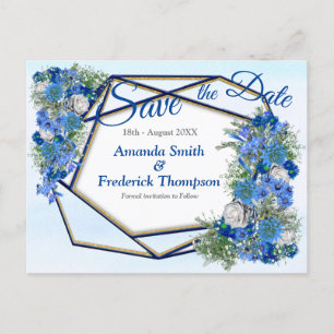Faire-Part de Géométrie Or-Navy et Fleurs Bleues