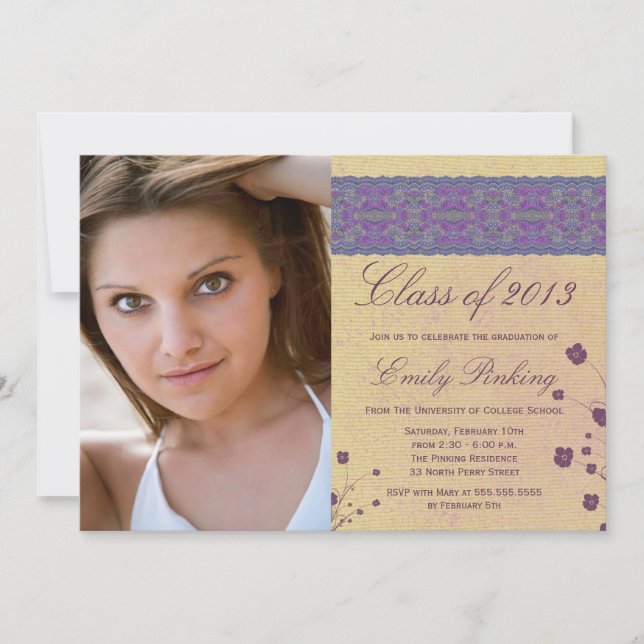 Faire-part de gradation de photo florale en dentel (Devant)