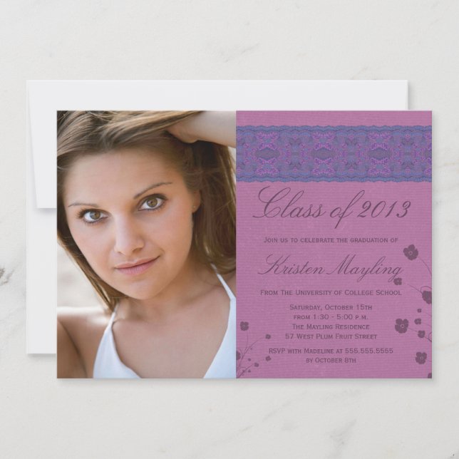 Faire-part de gradation de photo florale en dentel (Devant)