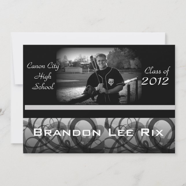 Faire-part de graduation Black & White Swirls (Devant)