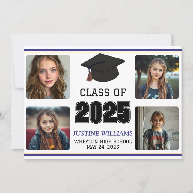 Faire-part de graduation bleu et orange (Devant)