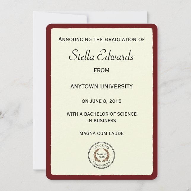 Faire-part de graduation de la classe rouge aux an (Devant)