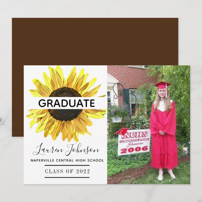 Faire-part de graduation de la photo de tournesol  (Devant / Derrière)