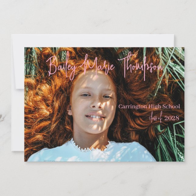 Faire-part de graduation de la photo rose pâle (Devant)