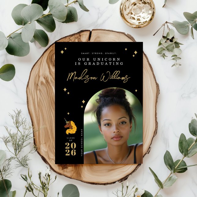 Faire-part de graduation de l'oncicorne jaune Afro (Créateur téléchargé)