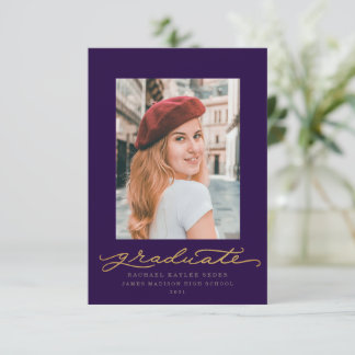 Faire-part de graduation de script bleu et or