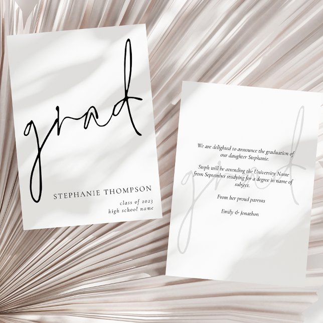 Faire-part de graduation de script moderne (Front and back view)
