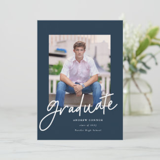 Faire-part de graduation de script moderne Marine