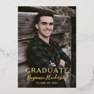 Faire-part de graduation de script photo Gold Foil