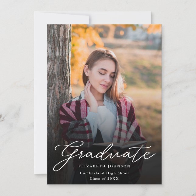 Faire-part de graduation de script photo moderne (Devant)