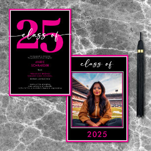 Faire-part de graduation de script rose minimal mo