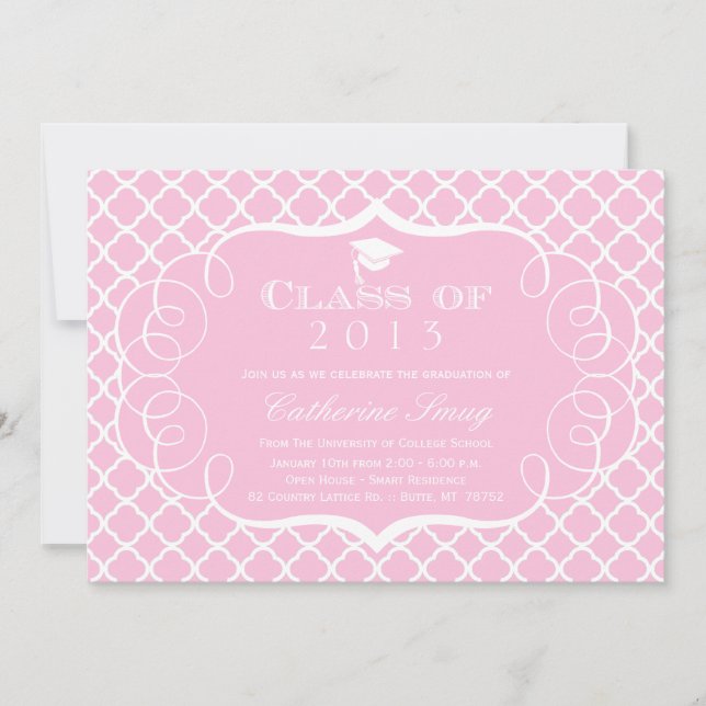 faire-part de graduation de talon rose + blanc (Devant)