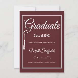 Faire-part de graduation de Tassel Grey et Maroon