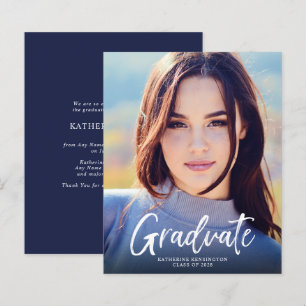 Faire-part de graduation du script bleu de la mari