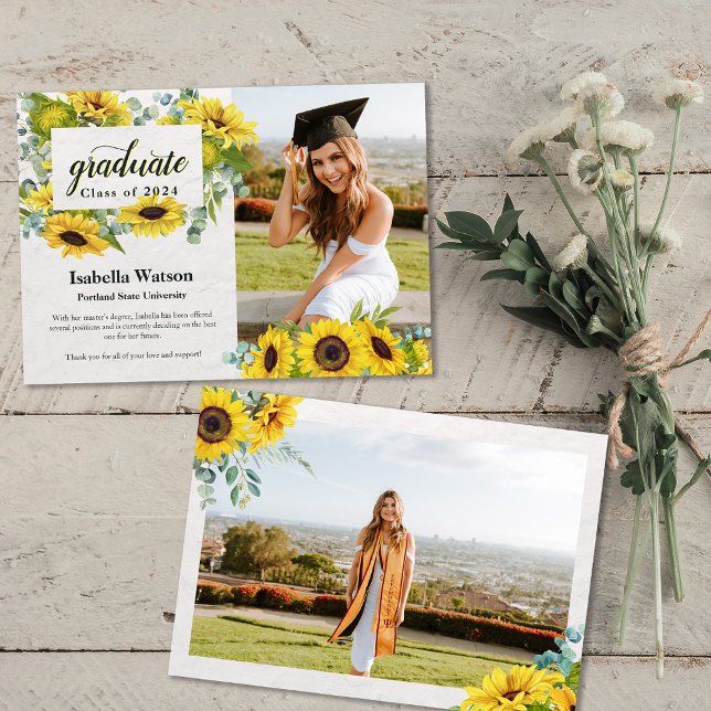 Faire-part de graduation du script de photo de tou (Sunflower Photo Script Graduation Announcement)