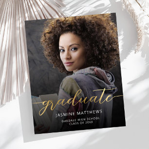 Faire-part de graduation du script d'or de photo b