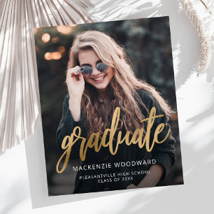 Faire-part de graduation du script d'or de photo b