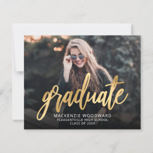 Faire-part de graduation du script d'or de photo b