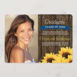 Faire-part de graduation du tournesol bleu de Coba