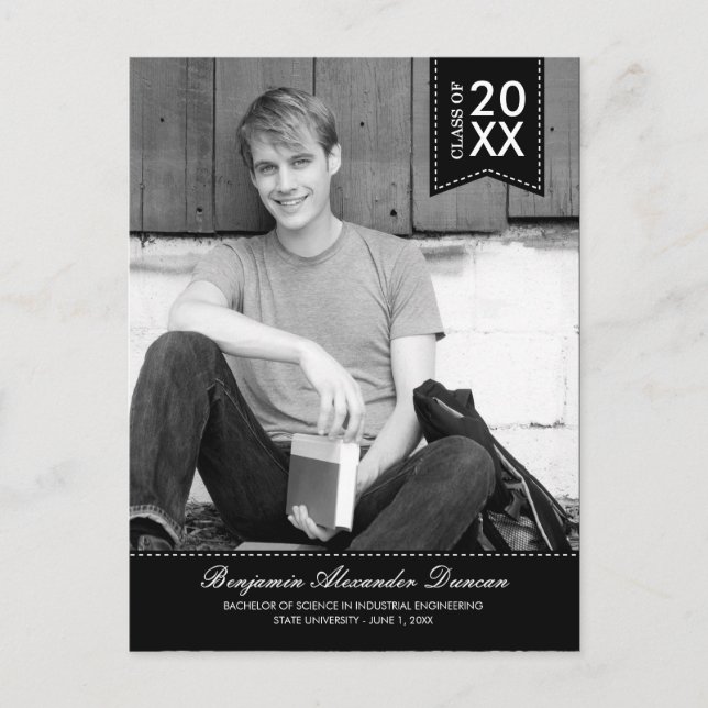 Faire-part de graduation élégamment pointé /Invita (Devant)