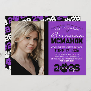 Faire-part de graduation Empreinte de patte violet
