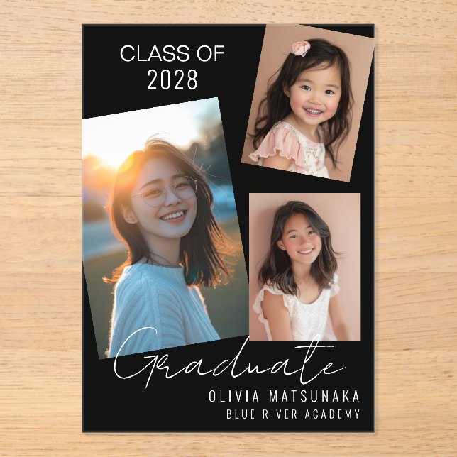 Faire-part de graduation en acrylique (noir) (Recto)