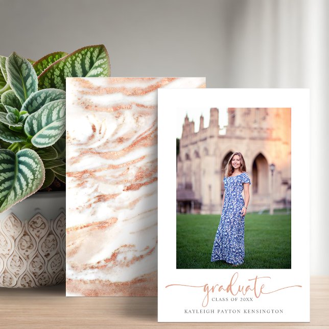 Faire-part de graduation en marbre doré Rose budgé (Budget Rose Gold Marble Graduation Announcement Cards)