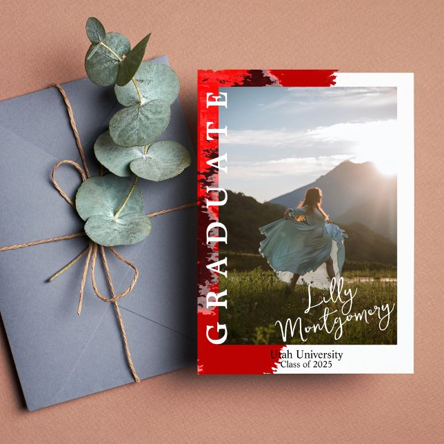 Faire-part de graduation en marbre noir rouge (Créateur téléchargé)