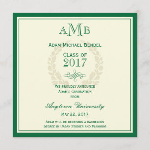 Faire-part de graduation en monogramme écologique