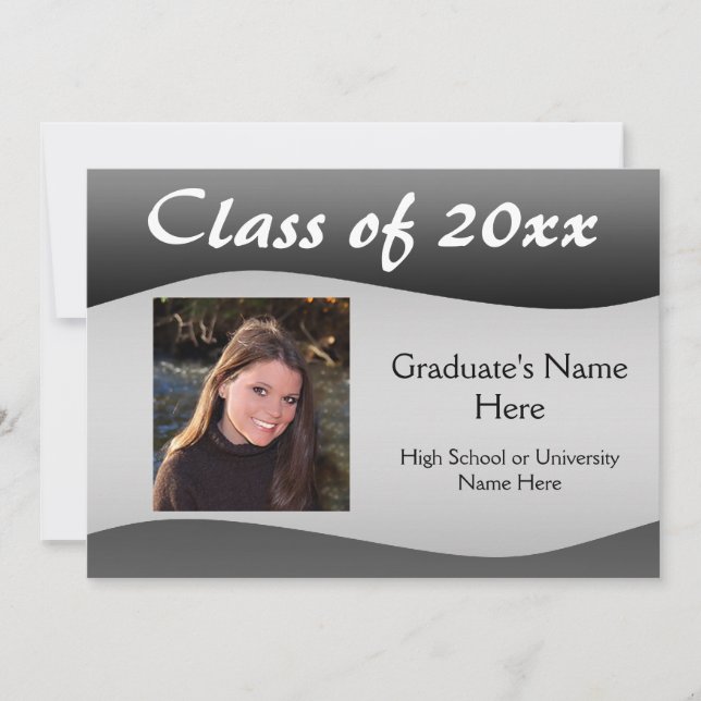 Faire-part de graduation en noir/gris lisse (Devant)