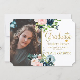 Faire-part de graduation en or floral brun de la m
